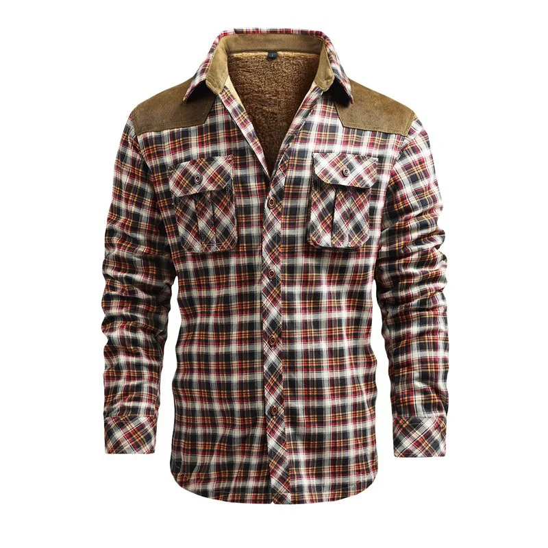 Flannel Shirt Lined - Men Winter Casual Shirts Jackets Fleece