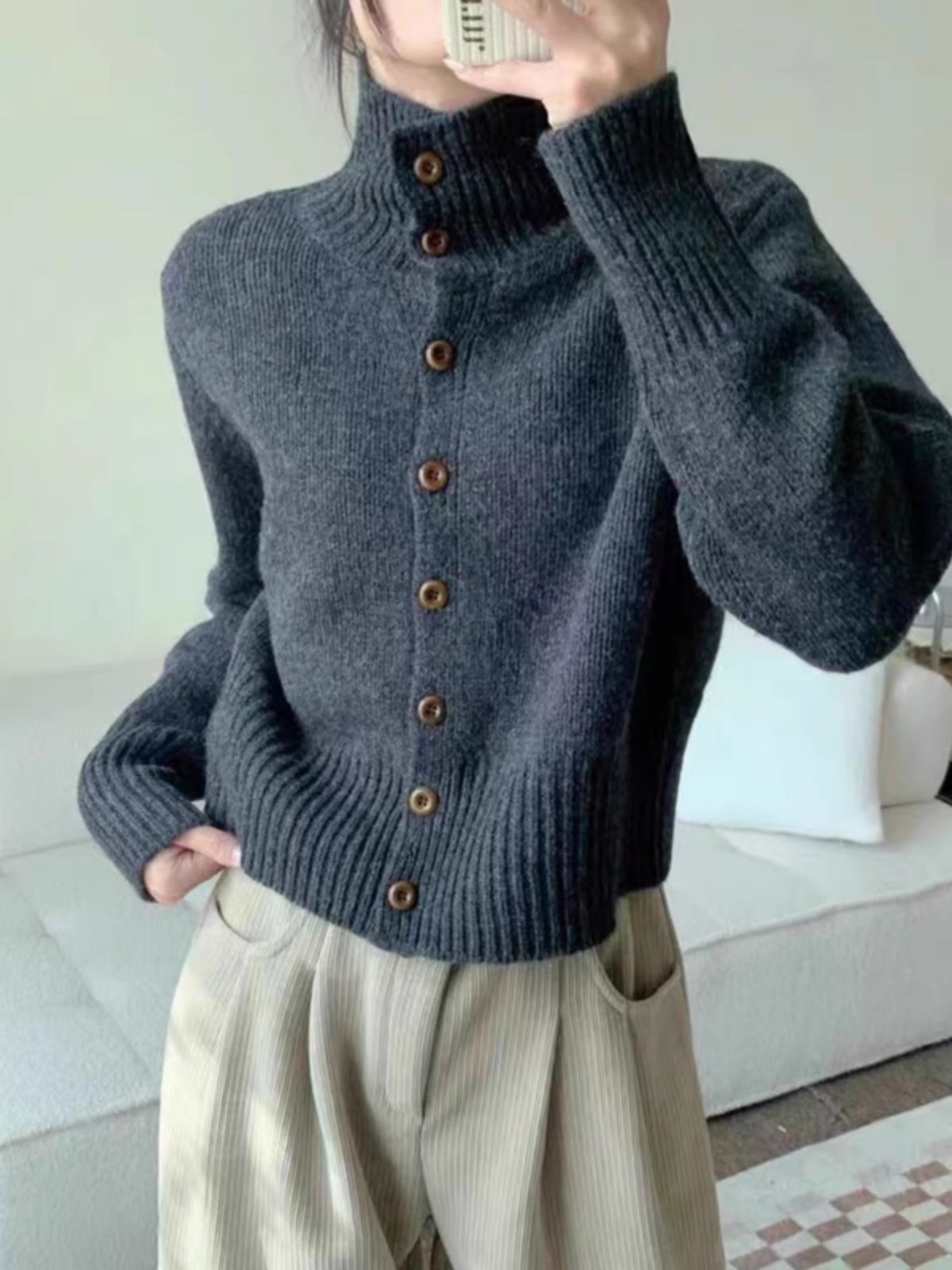 French new turtleneck short ca - огляд і ціна Wool Coat Peacoat